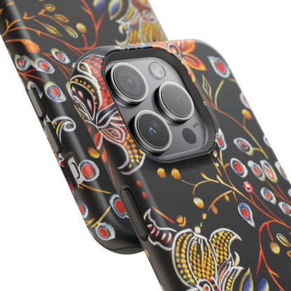 Floral Black Magnetic Impact Phone Case — Protective Magnetic, Shock - Resistant Floral Design - DIGITAL X