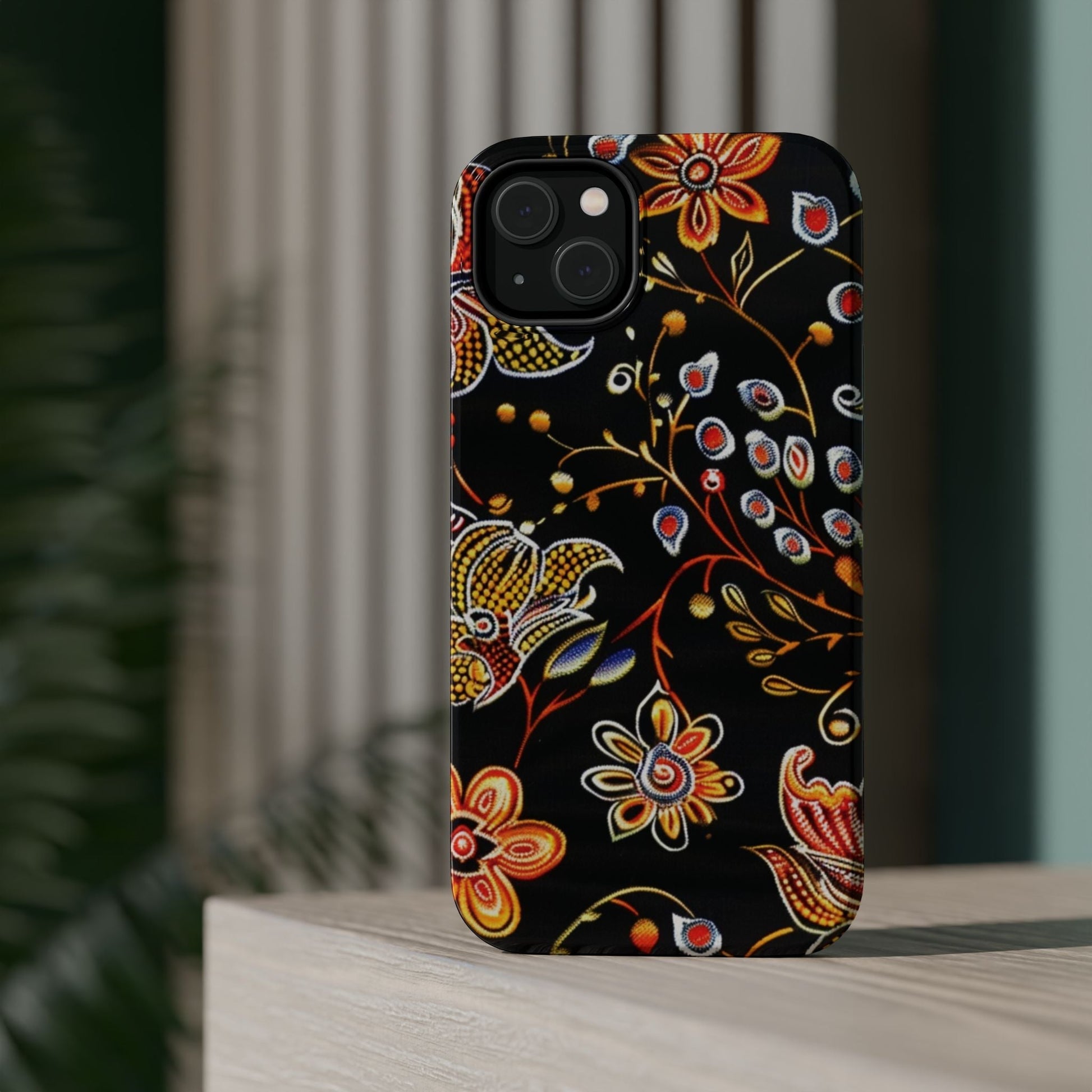 Floral Black Magnetic Impact Phone Case — Protective Magnetic, Shock - Resistant Floral Design - DIGITAL X