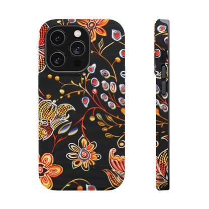 Floral Black Magnetic Impact Phone Case — Protective Magnetic, Shock - Resistant Floral Design - DIGITAL X