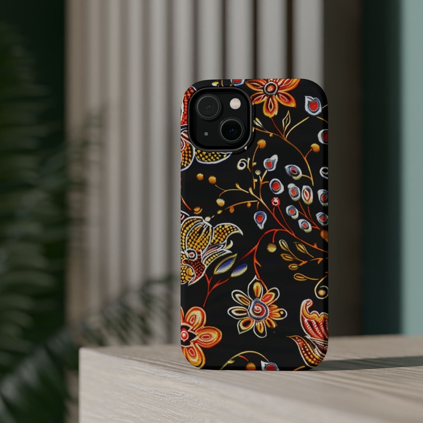 Floral Black Magnetic Impact Phone Case — Protective Magnetic, Shock - Resistant Floral Design - DIGITAL X