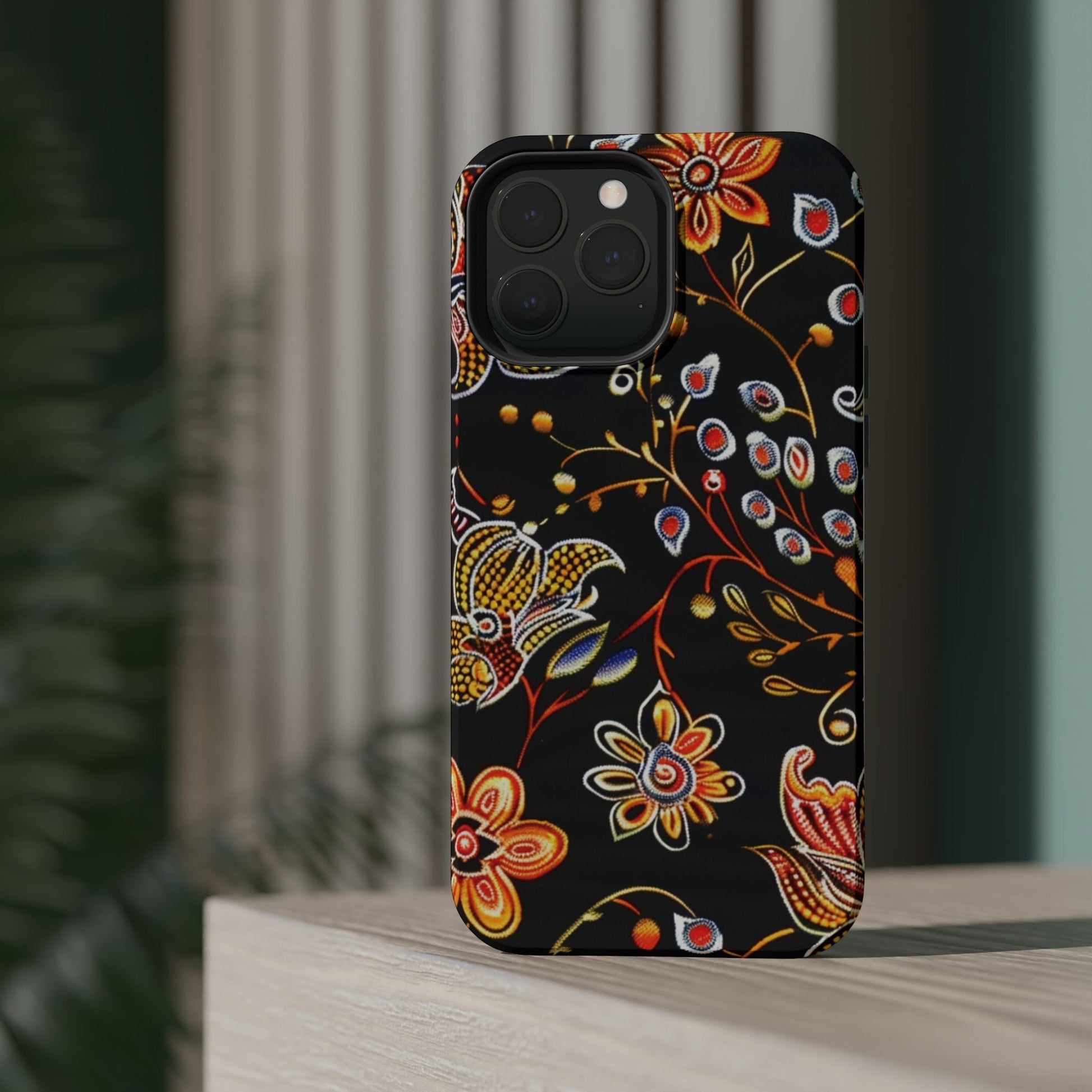 Floral Black Magnetic Impact Phone Case — Protective Magnetic, Shock - Resistant Floral Design - DIGITAL X