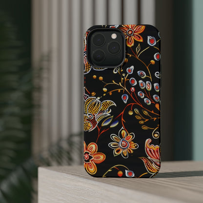 Floral Black Magnetic Impact Phone Case — Protective Magnetic, Shock - Resistant Floral Design - DIGITAL X