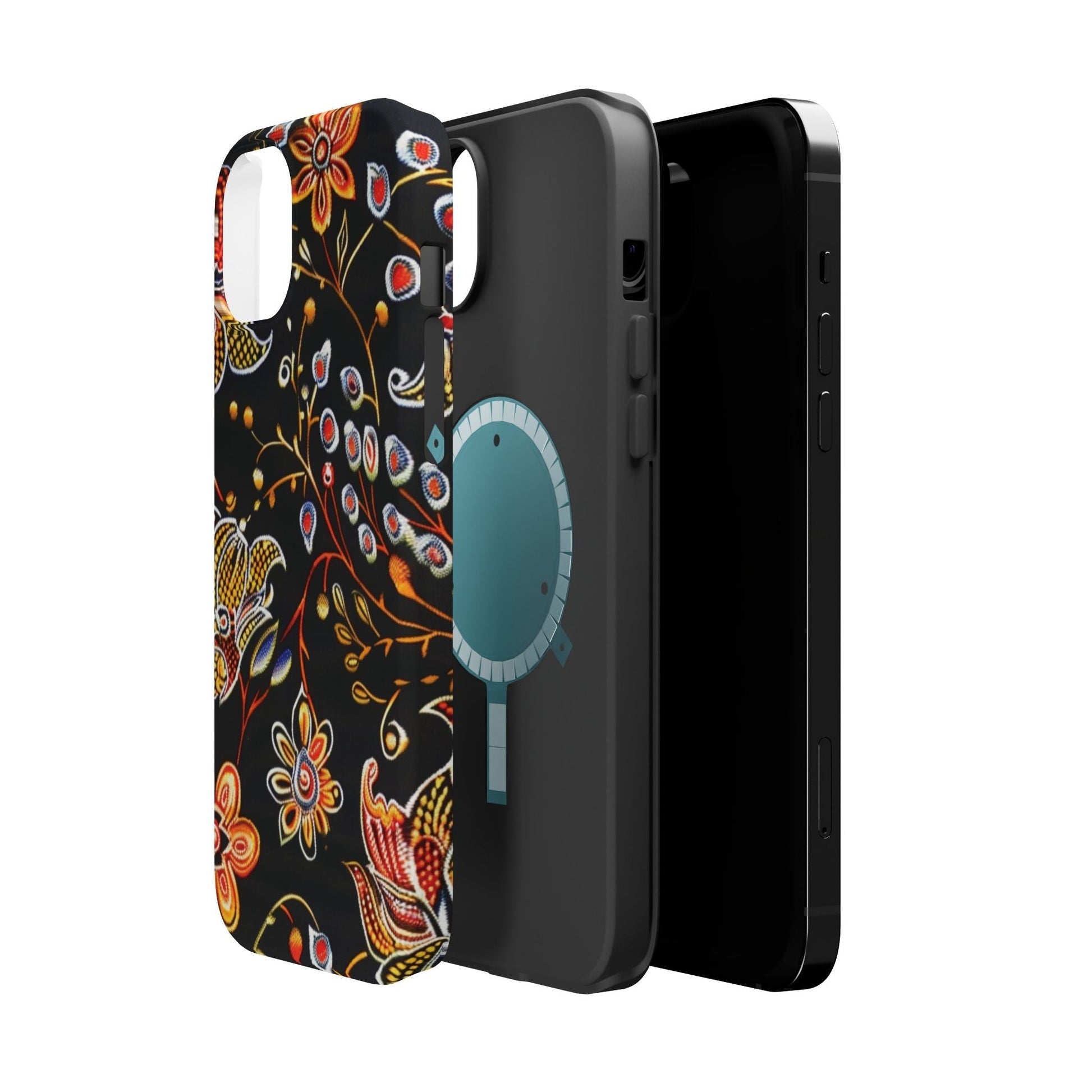 Floral Black Magnetic Impact Phone Case — Protective Magnetic, Shock - Resistant Floral Design - DIGITAL X
