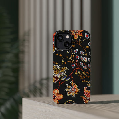 Floral Black Magnetic Impact Phone Case — Protective Magnetic, Shock - Resistant Floral Design - DIGITAL X