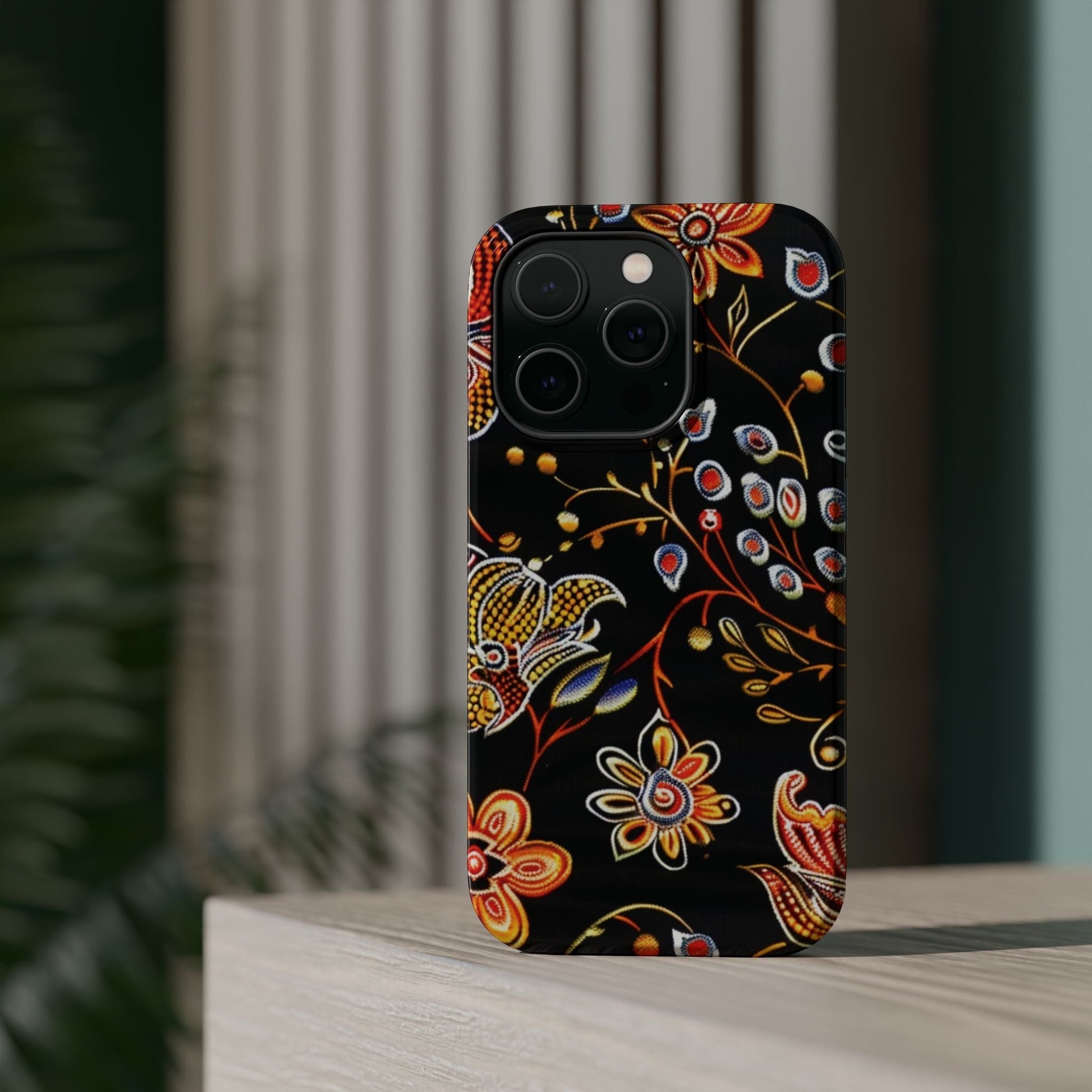 Floral Black Magnetic Impact Phone Case — Protective Magnetic, Shock - Resistant Floral Design - DIGITAL X