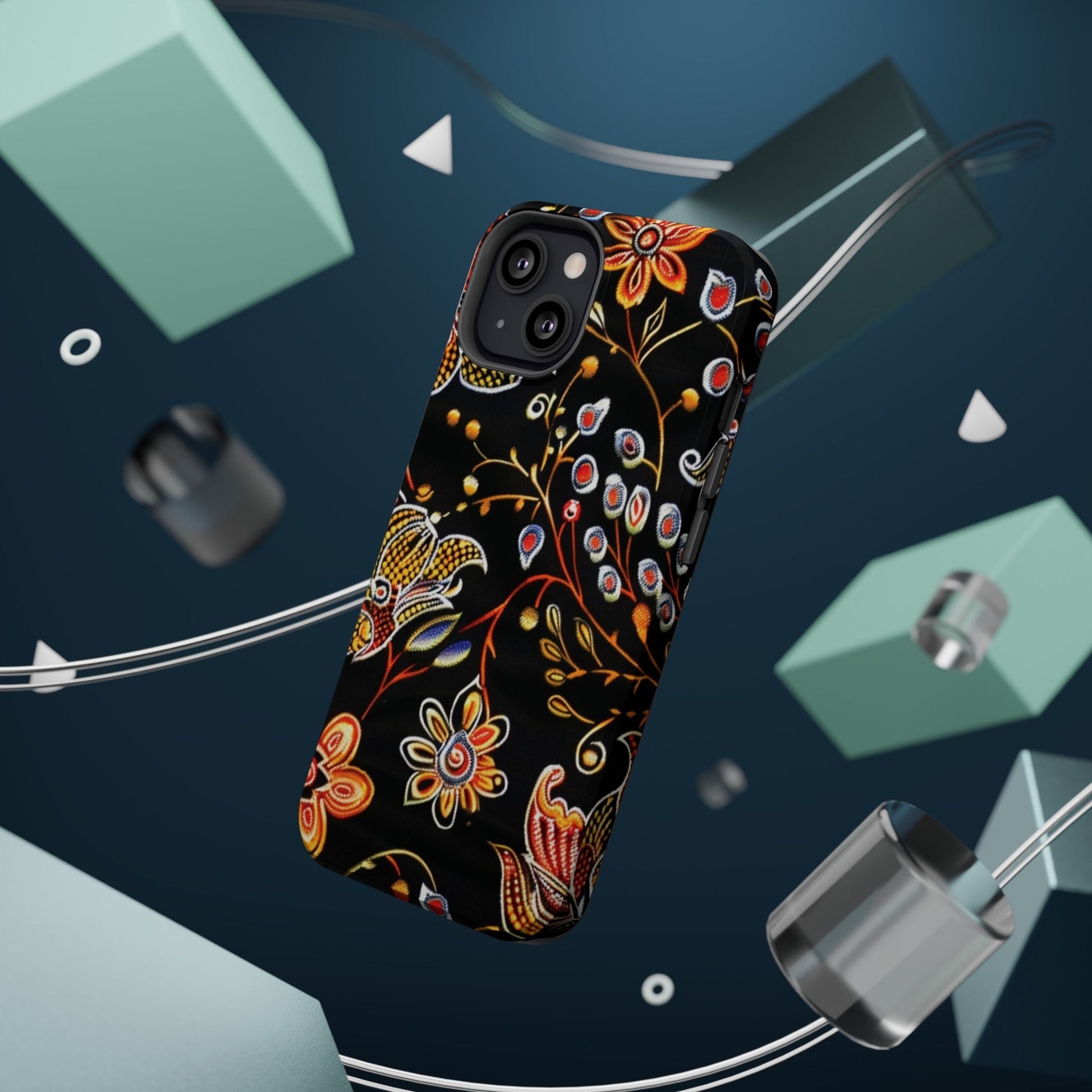 Floral Black Magnetic Impact Phone Case — Protective Magnetic, Shock - Resistant Floral Design - DIGITAL X