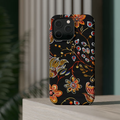 Floral Black Magnetic Impact Phone Case — Protective Magnetic, Shock - Resistant Floral Design - DIGITAL X