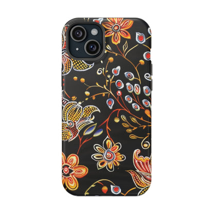 Floral Black Magnetic Impact Phone Case — Protective Magnetic, Shock - Resistant Floral Design - DIGITAL X