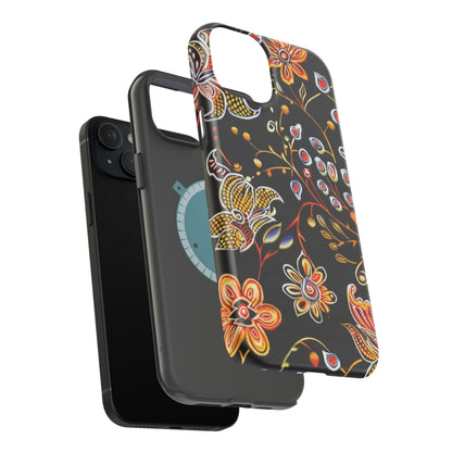 Floral Black Magnetic Impact Phone Case — Protective Magnetic, Shock - Resistant Floral Design - DIGITAL X