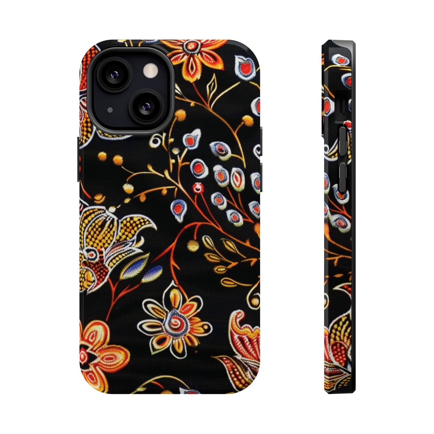 Floral Black Magnetic Impact Phone Case — Protective Magnetic, Shock - Resistant Floral Design - DIGITAL X