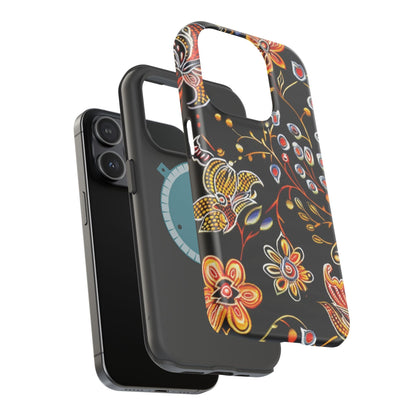 Floral Black Magnetic Impact Phone Case — Protective Magnetic, Shock - Resistant Floral Design - DIGITAL X