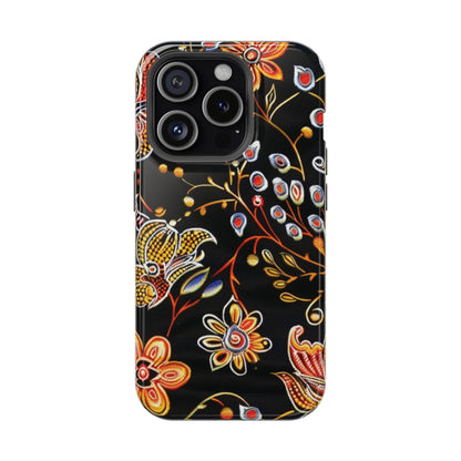 Floral Black Magnetic Impact Phone Case — Protective Magnetic, Shock - Resistant Floral Design - DIGITAL X