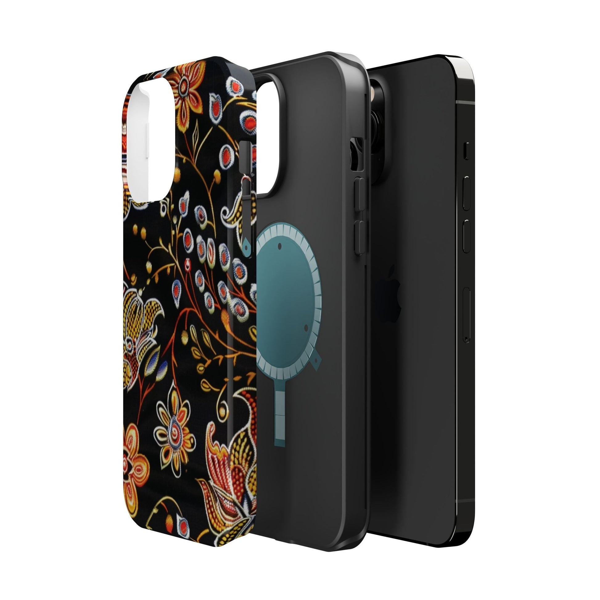 Floral Black Magnetic Impact Phone Case — Protective Magnetic, Shock - Resistant Floral Design - DIGITAL X