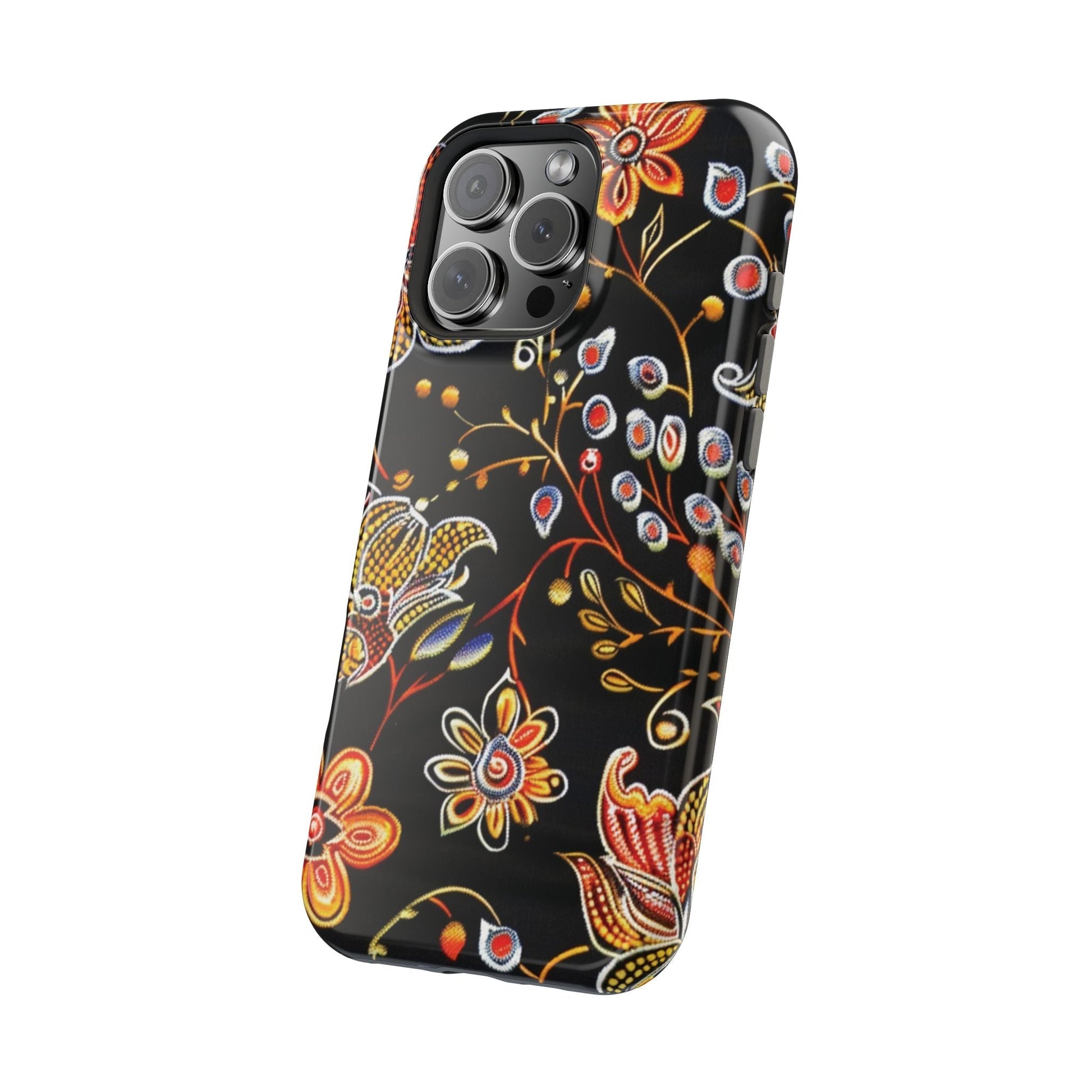 Floral Black Magnetic Impact Phone Case — Protective Magnetic, Shock - Resistant Floral Design - DIGITAL X