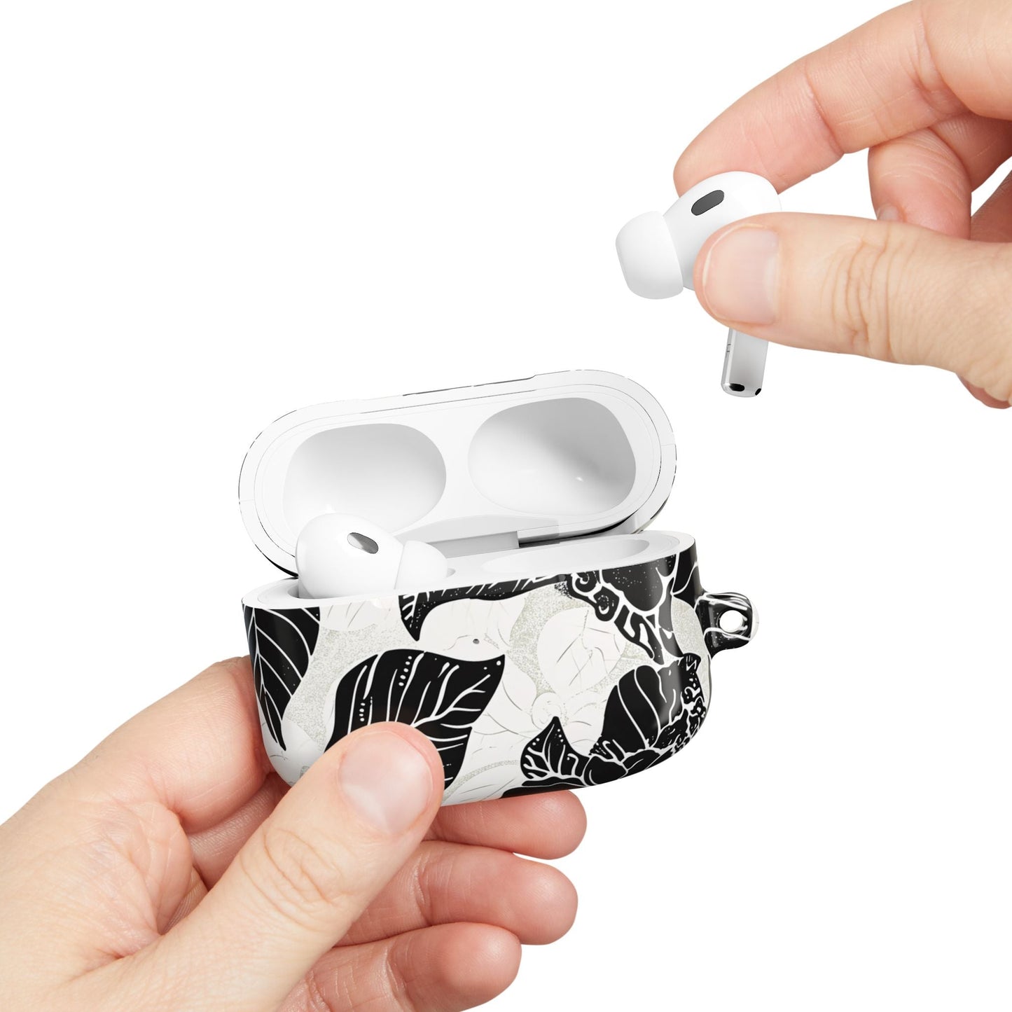 Floral Black & White AirPod Case – Elegant Monochrome Leaf Design - DIGITAL X