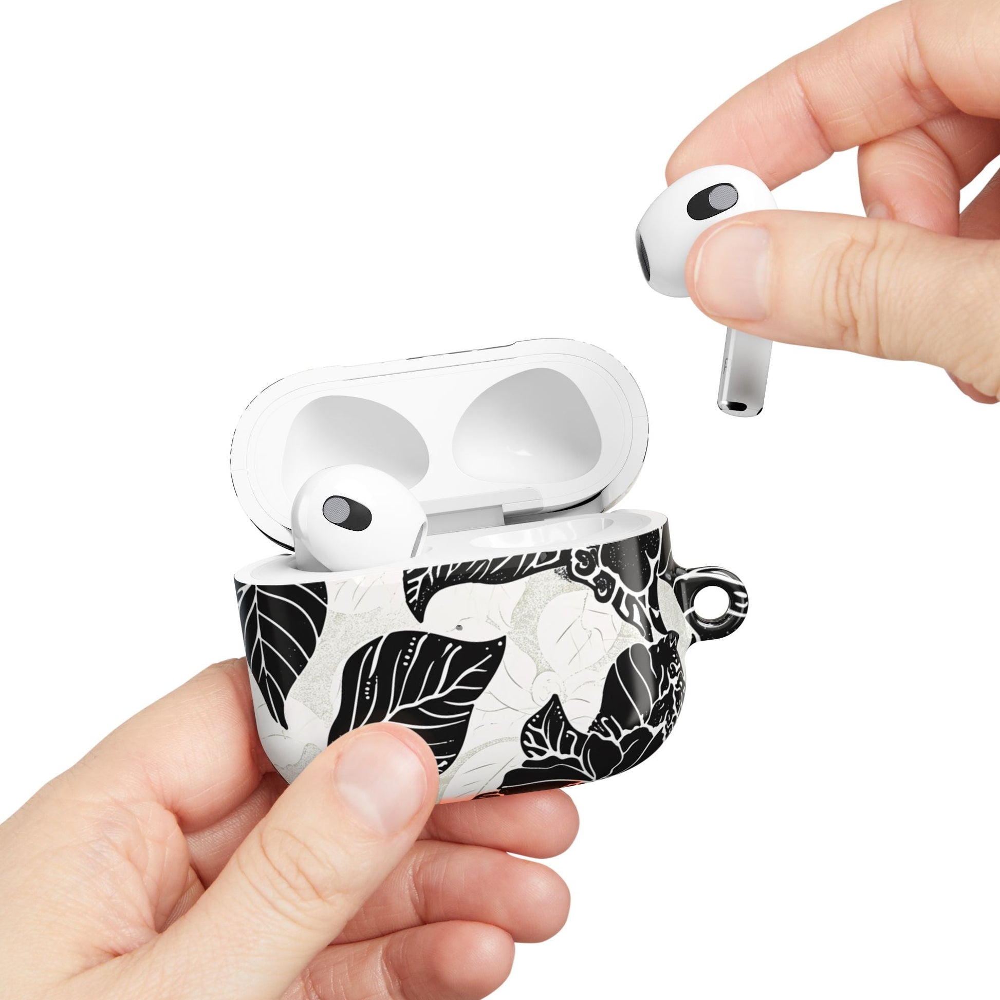 Floral Black & White AirPod Case – Elegant Monochrome Leaf Design - DIGITAL X