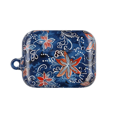 Floral Blue Batik AirPod Case – Protective Earbud Cover with Red Flower Pattern - DIGITAL X