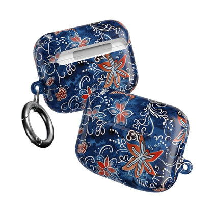 Floral Blue Batik AirPod Case – Protective Earbud Cover with Red Flower Pattern - DIGITAL X