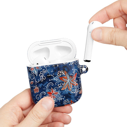 Floral Blue Batik AirPod Case – Protective Earbud Cover with Red Flower Pattern - DIGITAL X