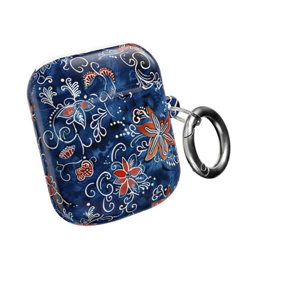 Floral Blue Batik AirPod Case – Protective Earbud Cover with Red Flower Pattern - DIGITAL X