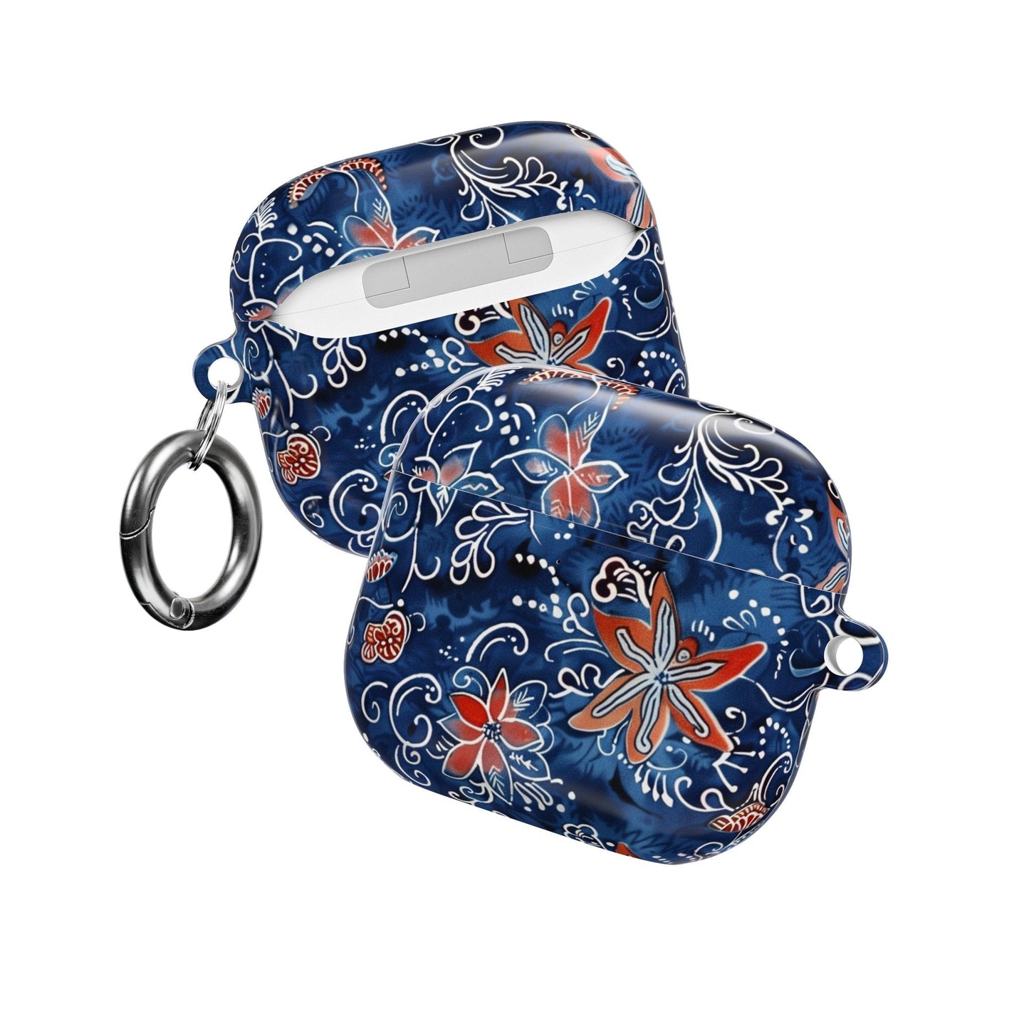 Floral Blue Batik AirPod Case – Protective Earbud Cover with Red Flower Pattern - DIGITAL X
