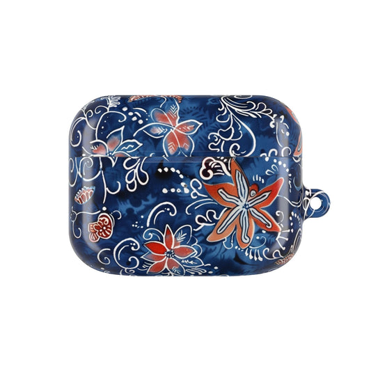 Floral Blue Batik AirPod Case – Protective Earbud Cover with Red Flower Pattern - DIGITAL X