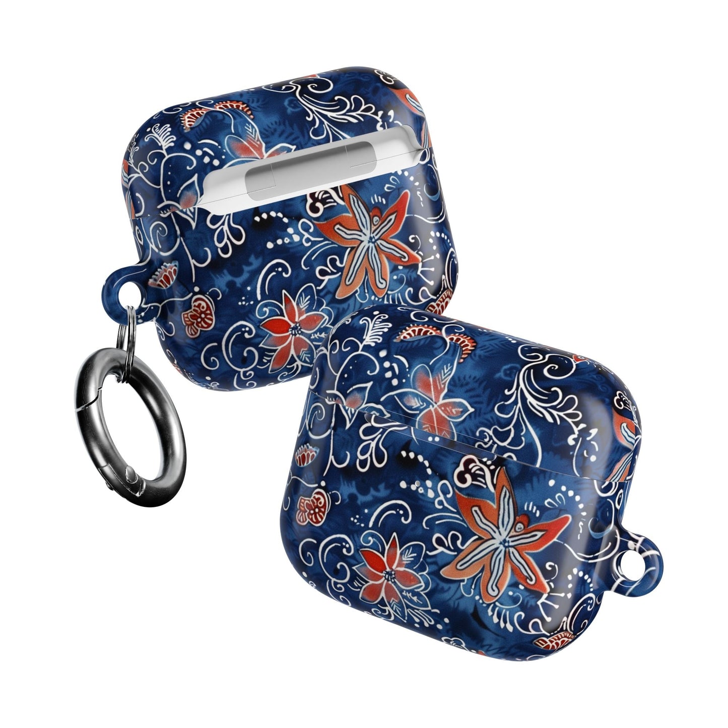 Floral Blue Batik AirPod Case – Protective Earbud Cover with Red Flower Pattern - DIGITAL X
