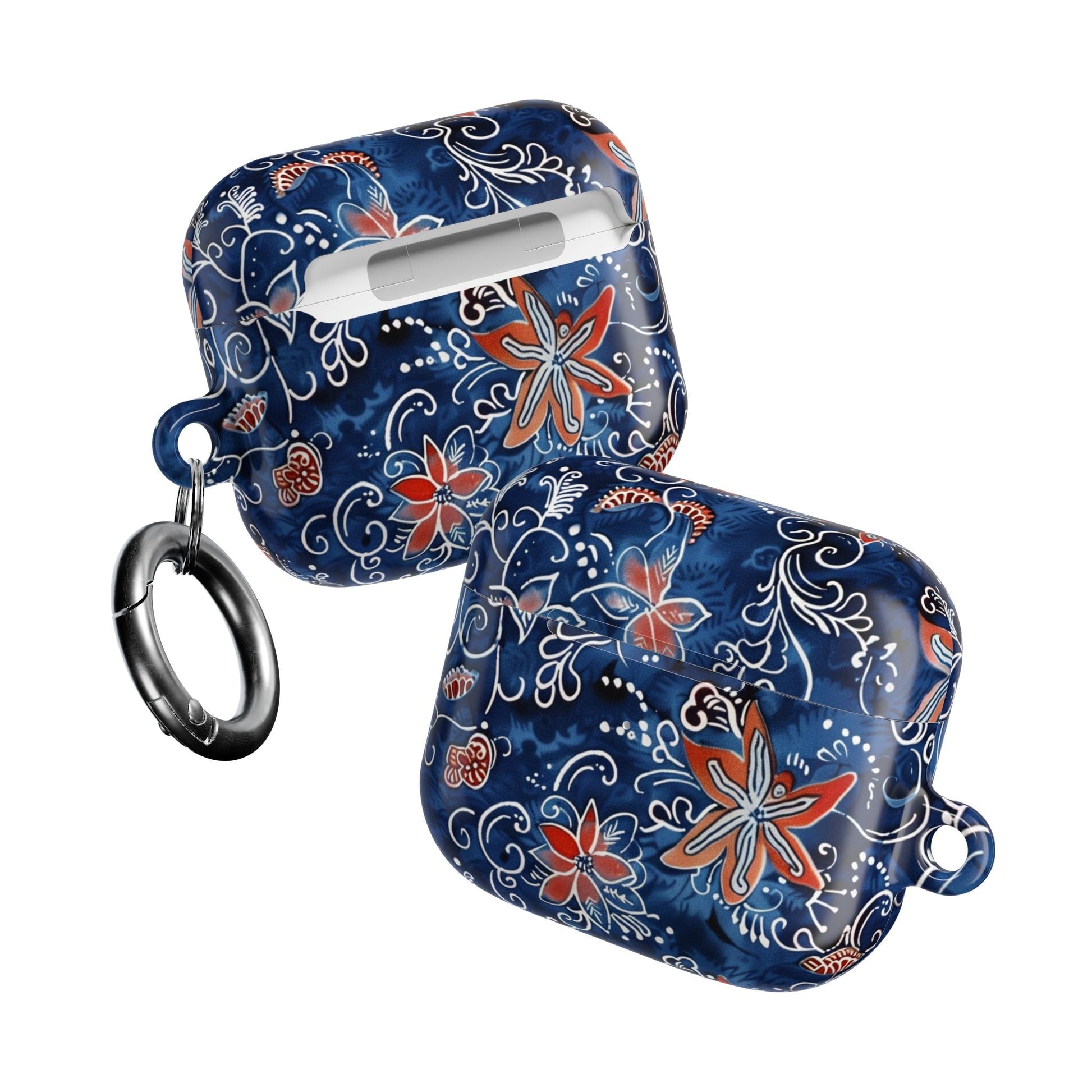 Floral Blue Batik AirPod Case – Protective Earbud Cover with Red Flower Pattern - DIGITAL X
