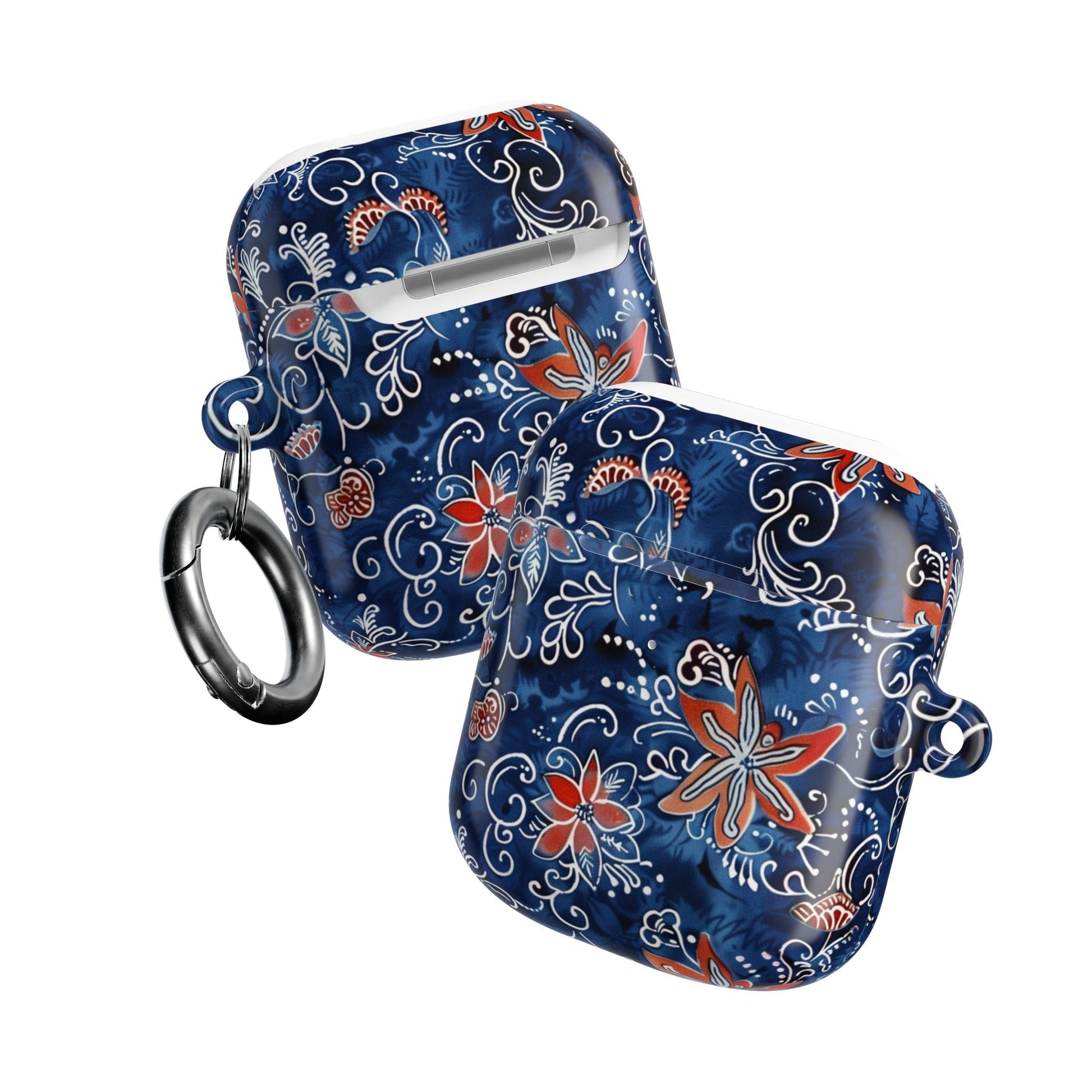 Floral Blue Batik AirPod Case – Protective Earbud Cover with Red Flower Pattern - DIGITAL X
