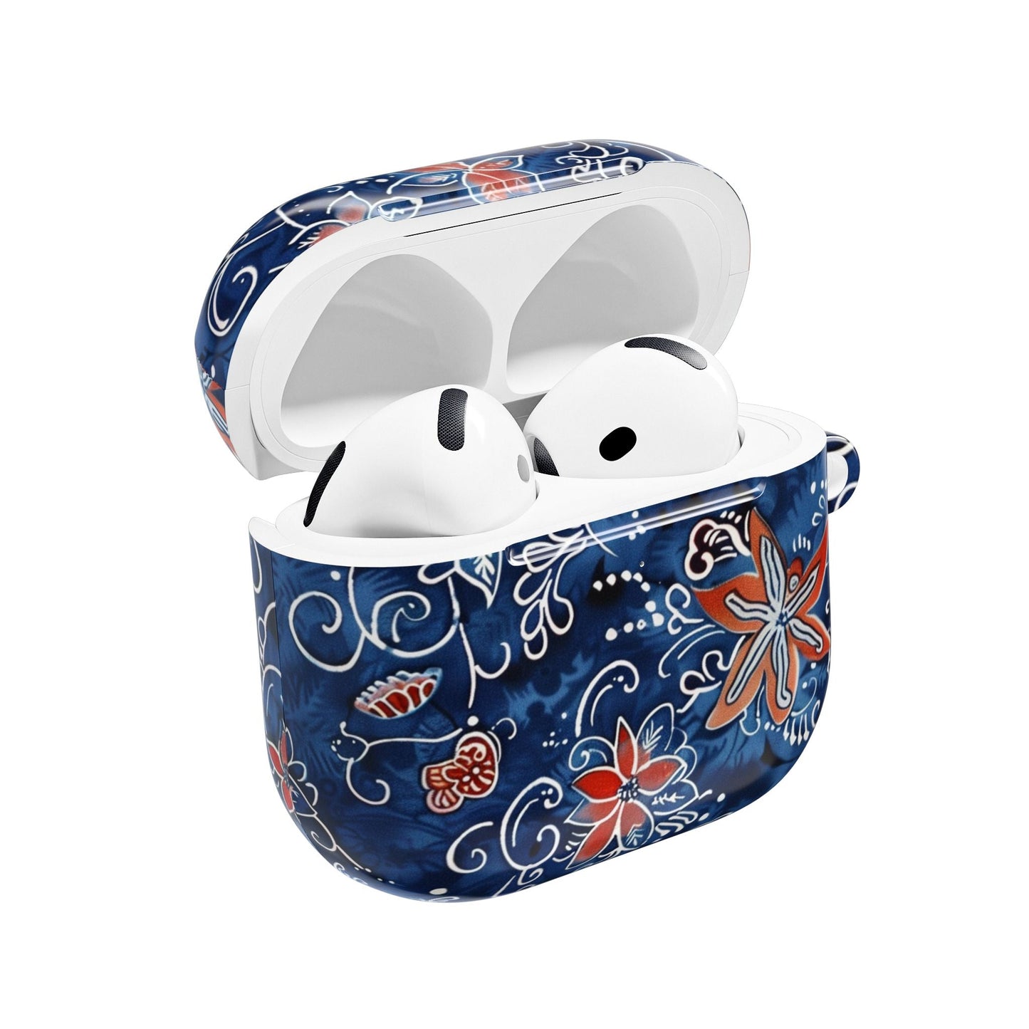 Floral Blue Batik AirPod Case – Protective Earbud Cover with Red Flower Pattern - DIGITAL X