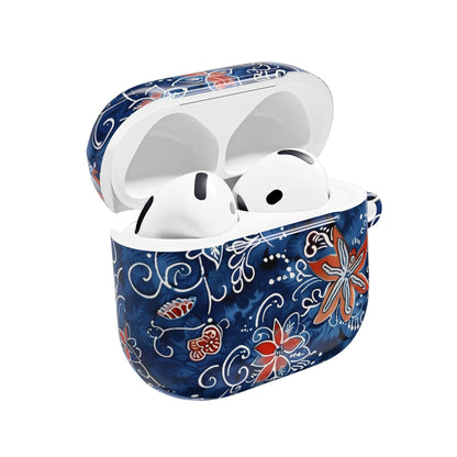 Floral Blue Batik AirPod Case – Protective Earbud Cover with Red Flower Pattern - DIGITAL X
