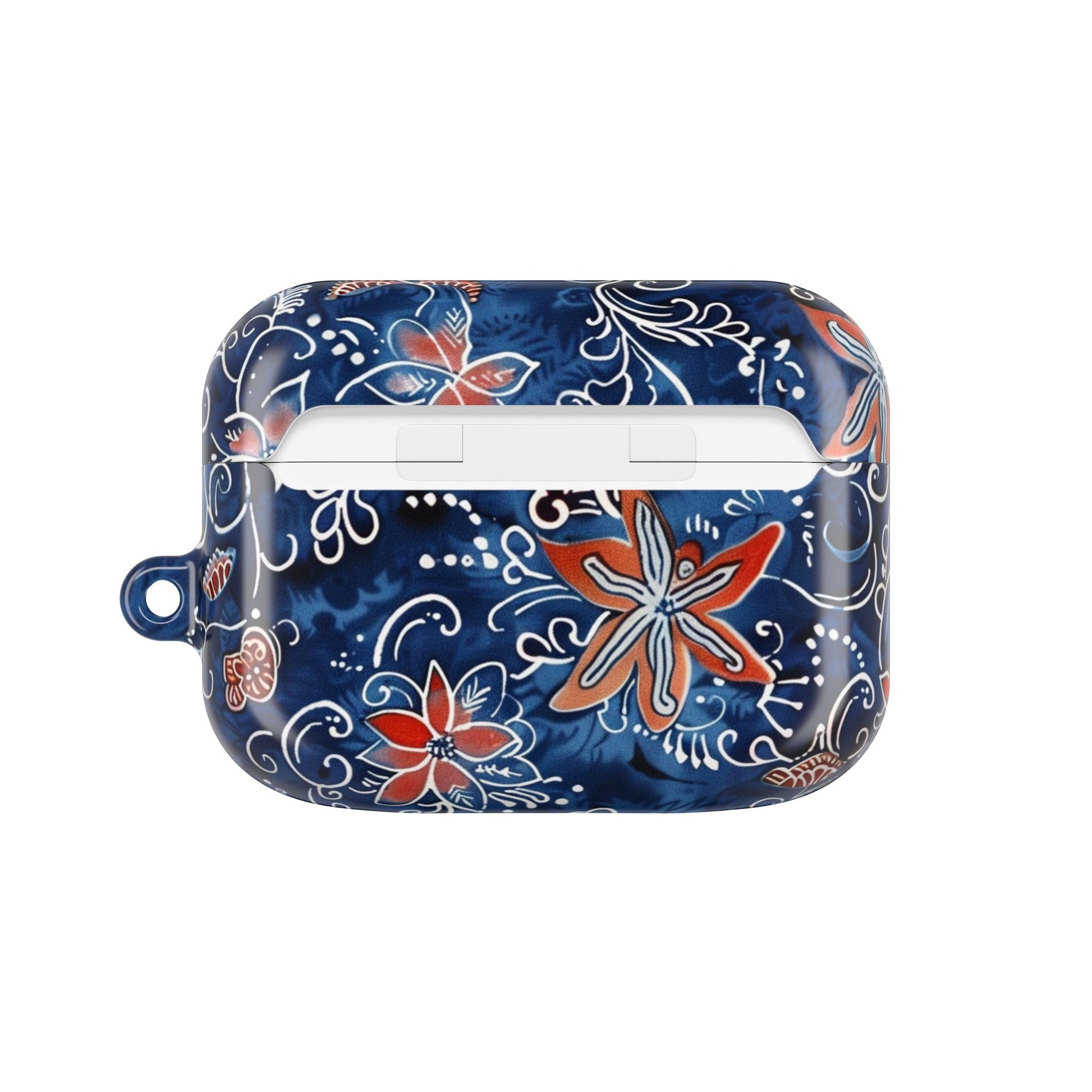 Floral Blue Batik AirPod Case – Protective Earbud Cover with Red Flower Pattern - DIGITAL X