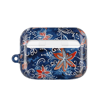 Floral Blue Batik AirPod Case – Protective Earbud Cover with Red Flower Pattern - DIGITAL X