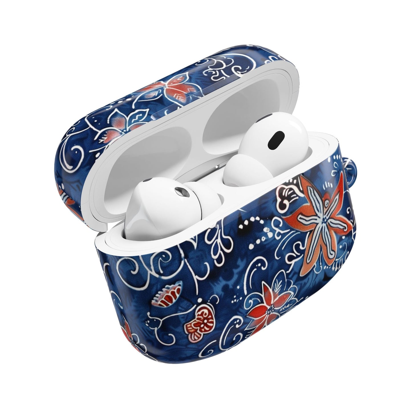 Floral Blue Batik AirPod Case – Protective Earbud Cover with Red Flower Pattern - DIGITAL X