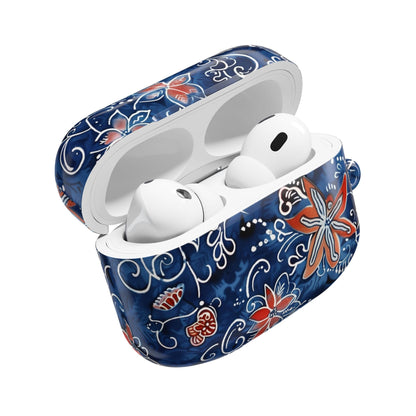 Floral Blue Batik AirPod Case – Protective Earbud Cover with Red Flower Pattern - DIGITAL X