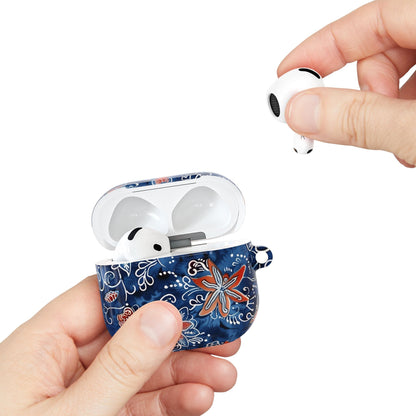 Floral Blue Batik AirPod Case – Protective Earbud Cover with Red Flower Pattern - DIGITAL X