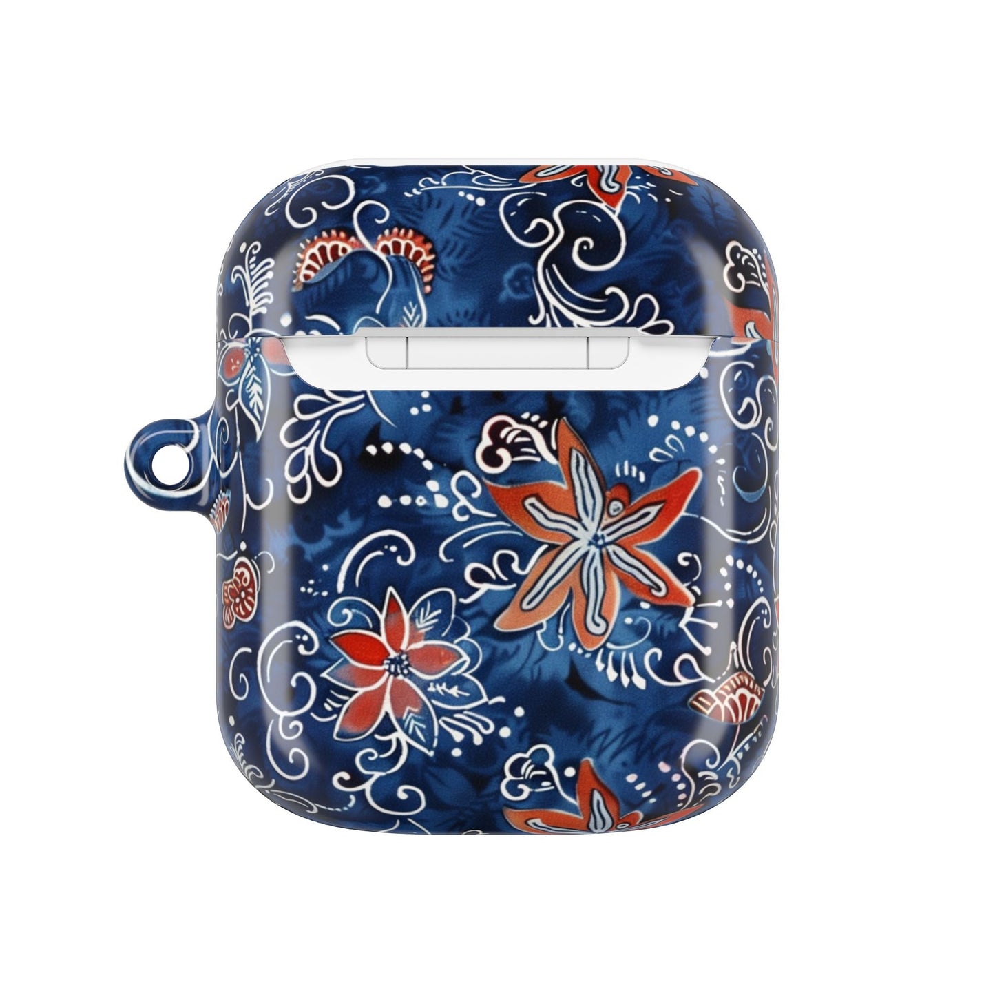 Floral Blue Batik AirPod Case – Protective Earbud Cover with Red Flower Pattern - DIGITAL X