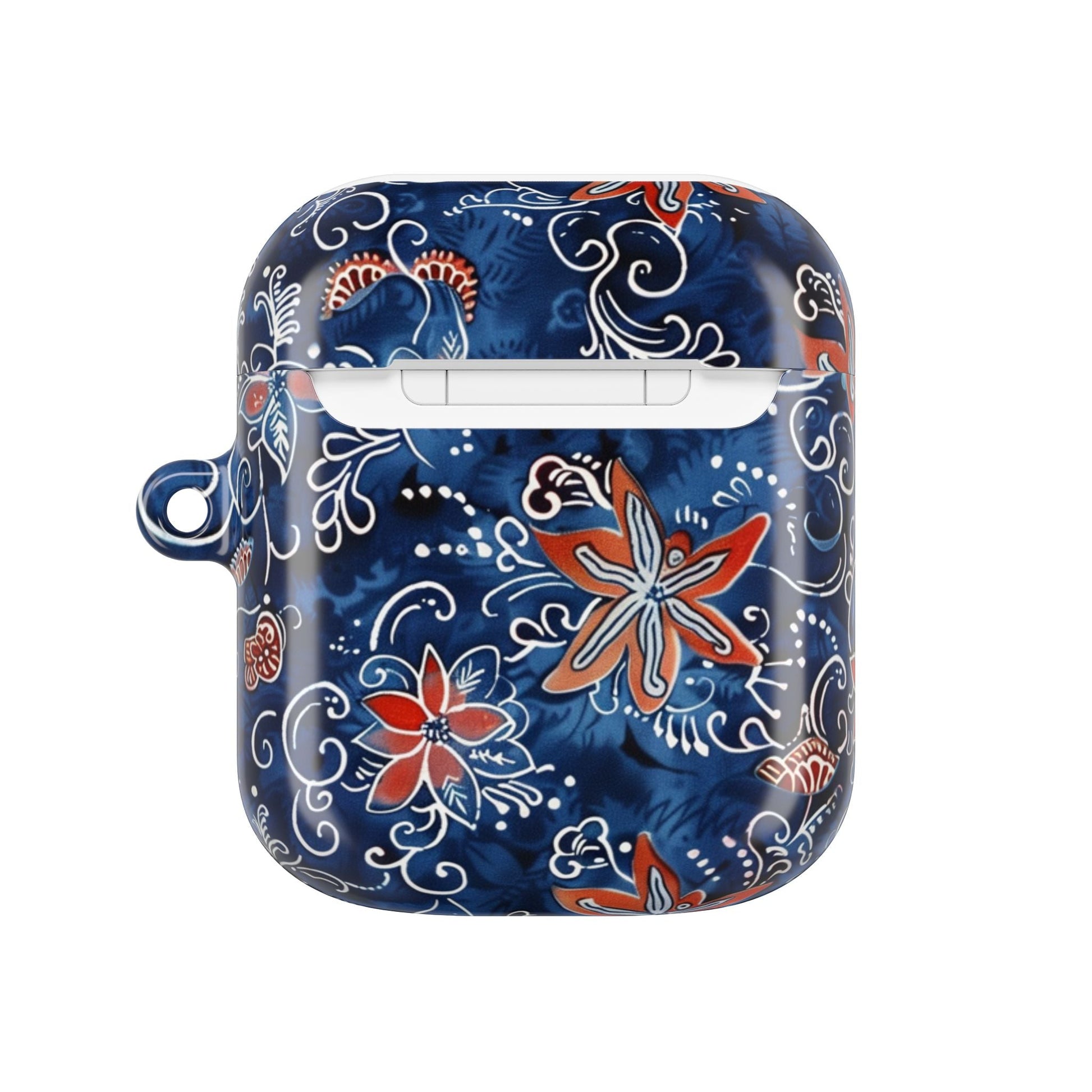 Floral Blue Batik AirPod Case – Protective Earbud Cover with Red Flower Pattern - DIGITAL X
