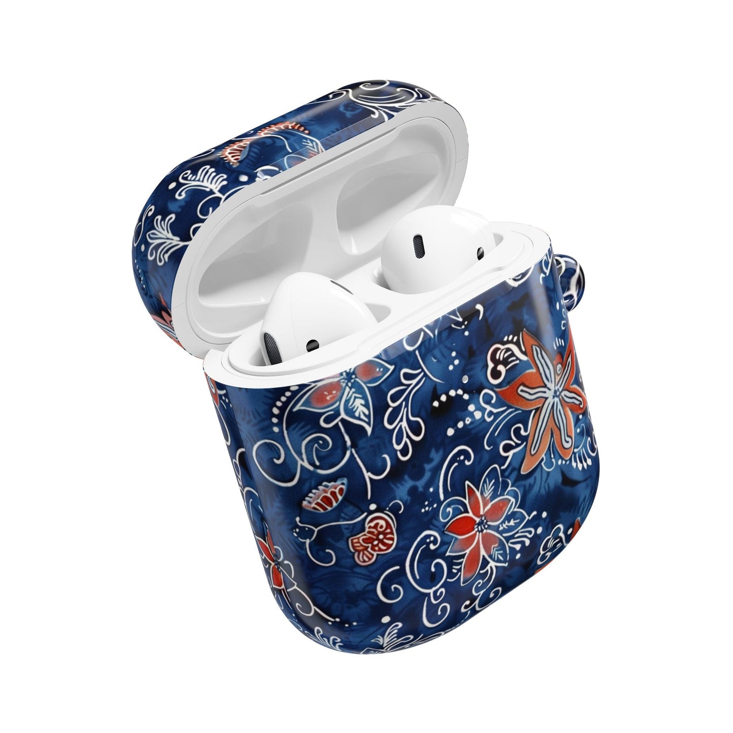 Floral Blue Batik AirPod Case – Protective Earbud Cover with Red Flower Pattern - DIGITAL X
