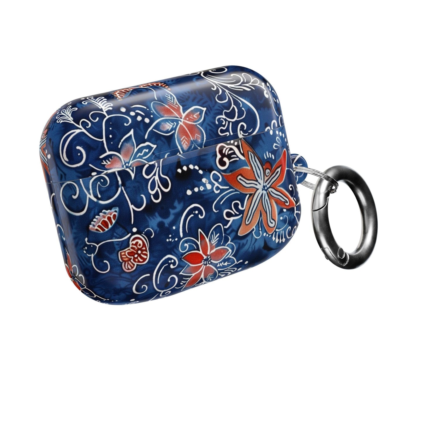 Floral Blue Batik AirPod Case – Protective Earbud Cover with Red Flower Pattern - DIGITAL X