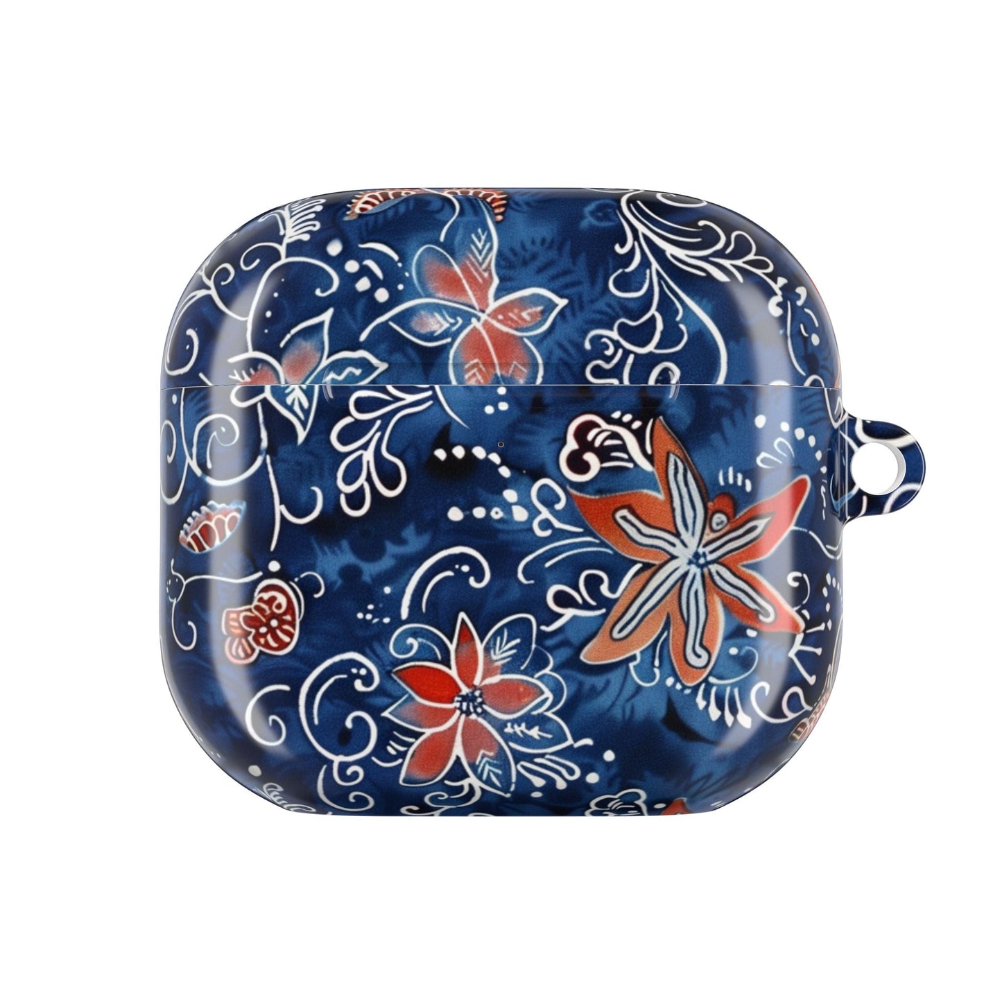 Floral Blue Batik AirPod Case – Protective Earbud Cover with Red Flower Pattern - DIGITAL X