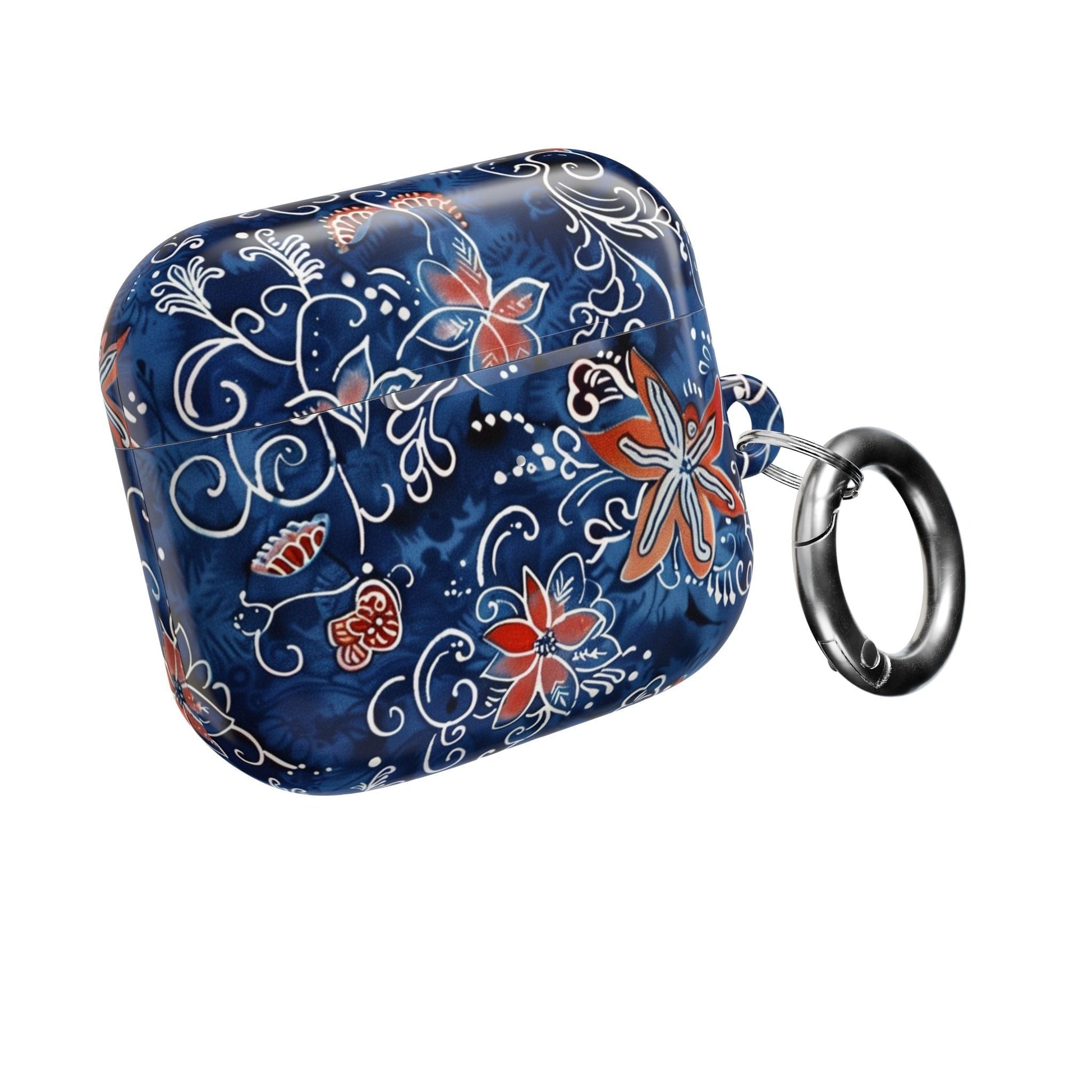Floral Blue Batik AirPod Case – Protective Earbud Cover with Red Flower Pattern - DIGITAL X