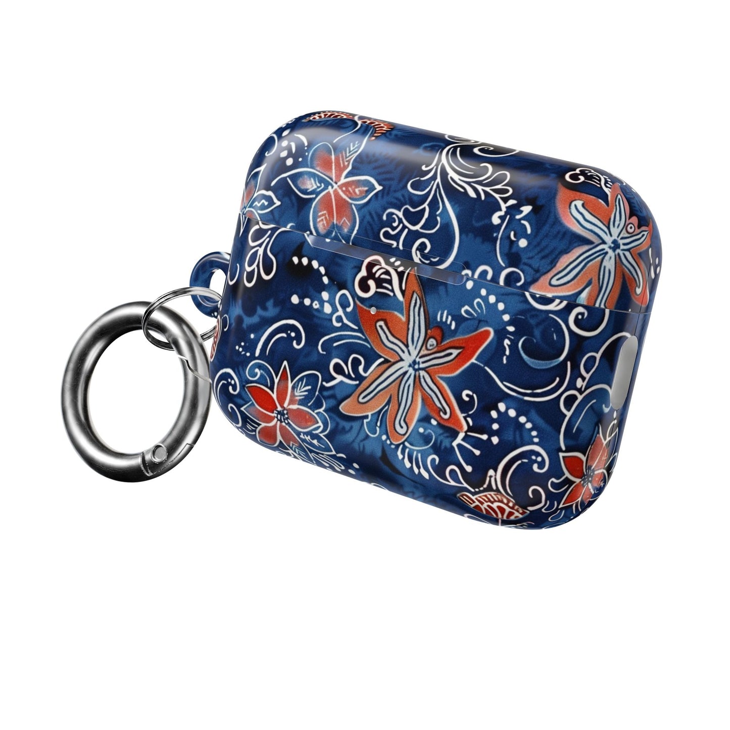 Floral Blue Batik AirPod Case – Protective Earbud Cover with Red Flower Pattern - DIGITAL X