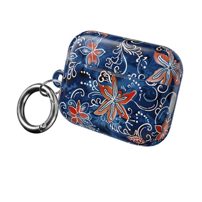 Floral Blue Batik AirPod Case – Protective Earbud Cover with Red Flower Pattern - DIGITAL X