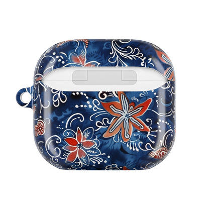 Floral Blue Batik AirPod Case – Protective Earbud Cover with Red Flower Pattern - DIGITAL X
