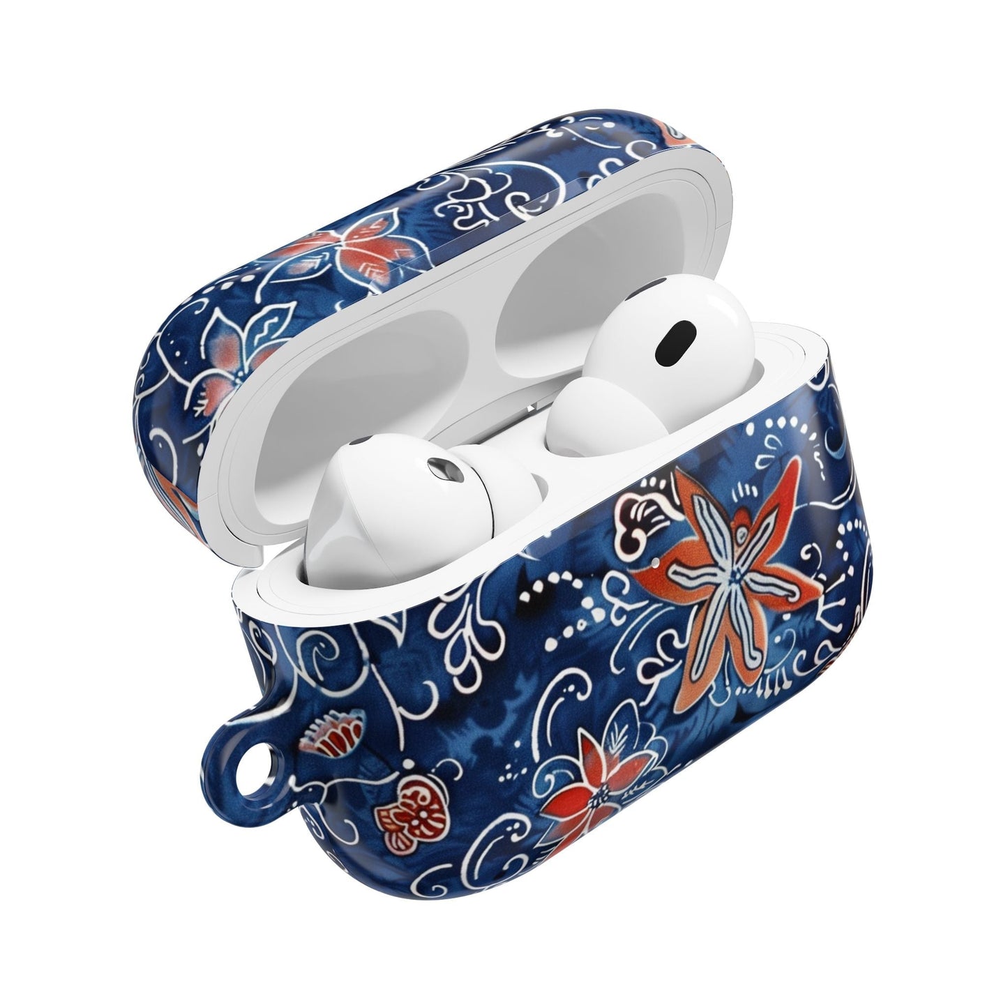 Floral Blue Batik AirPod Case – Protective Earbud Cover with Red Flower Pattern - DIGITAL X