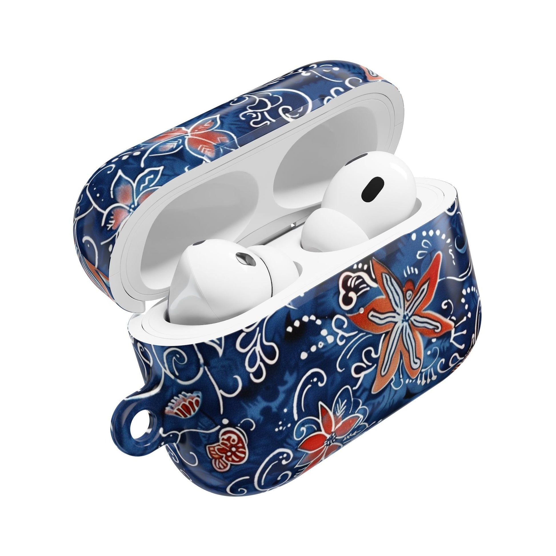 Floral Blue Batik AirPod Case – Protective Earbud Cover with Red Flower Pattern - DIGITAL X