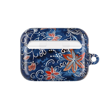 Floral Blue Batik AirPod Case – Protective Earbud Cover with Red Flower Pattern - DIGITAL X