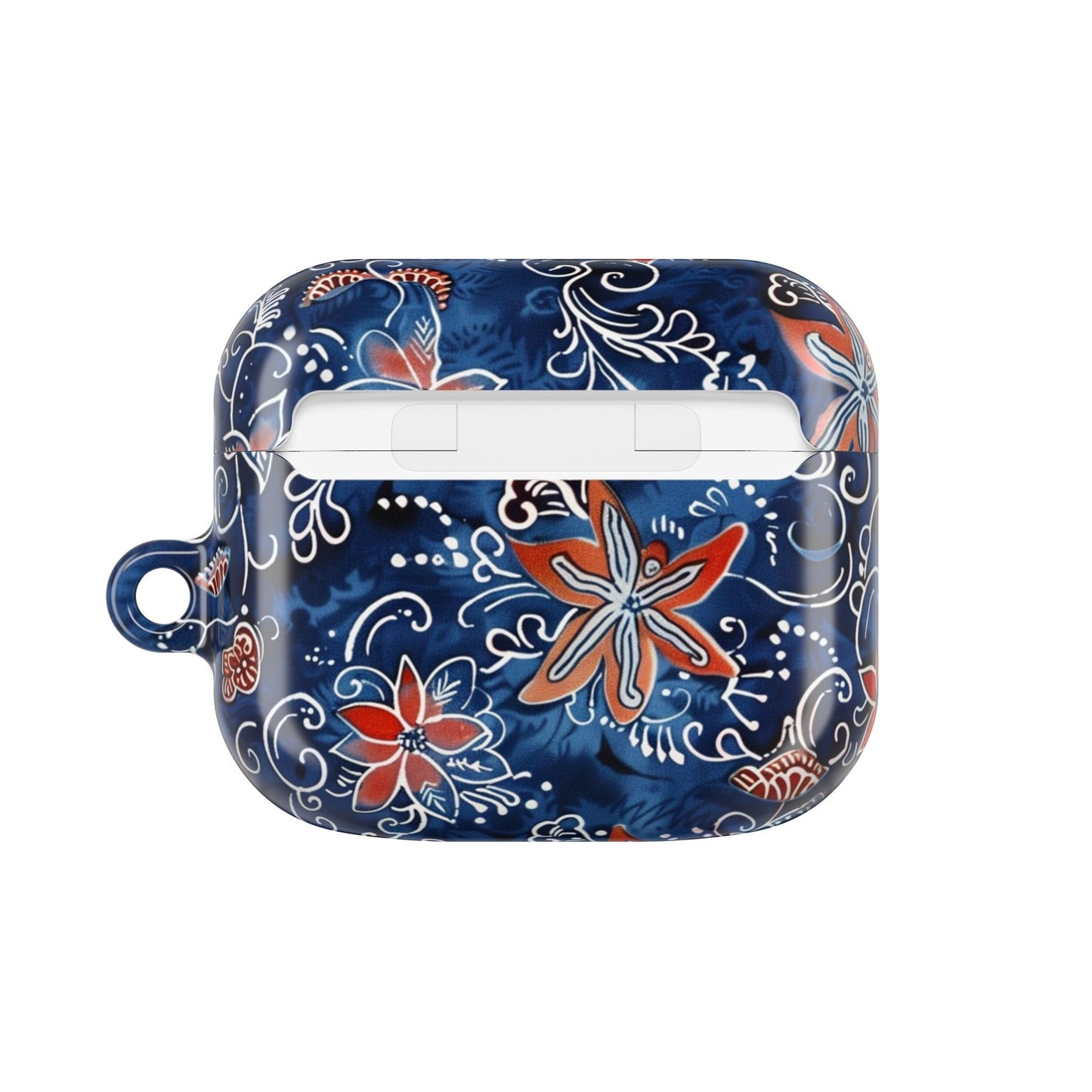 Floral Blue Batik AirPod Case – Protective Earbud Cover with Red Flower Pattern - DIGITAL X