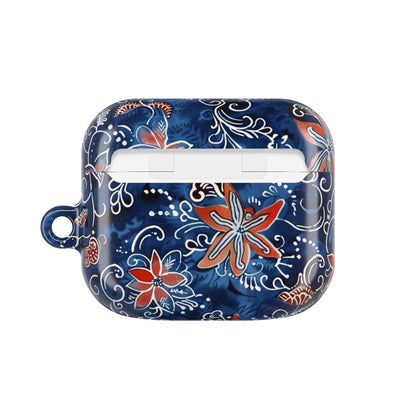 Floral Blue Batik AirPod Case – Protective Earbud Cover with Red Flower Pattern - DIGITAL X